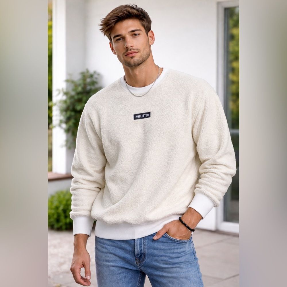 Hollister California Mens Sherpa Pullover Sweater Fleece Thick Crew Neck…